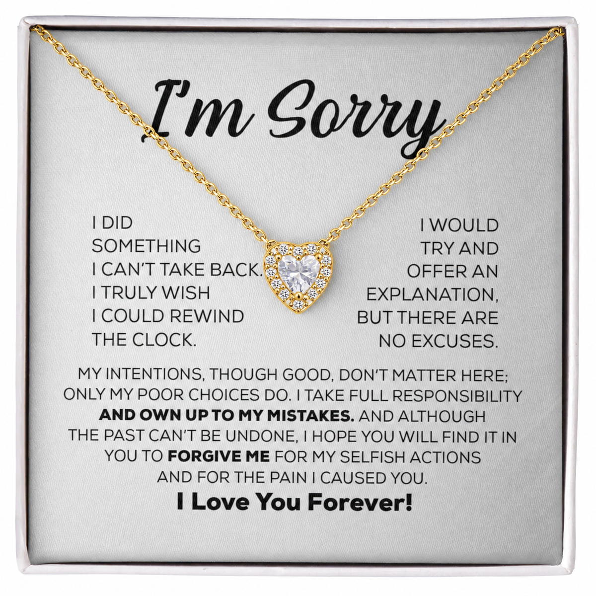Apology Gift For Her - Forever Yours - Sparkling Heart Necklace