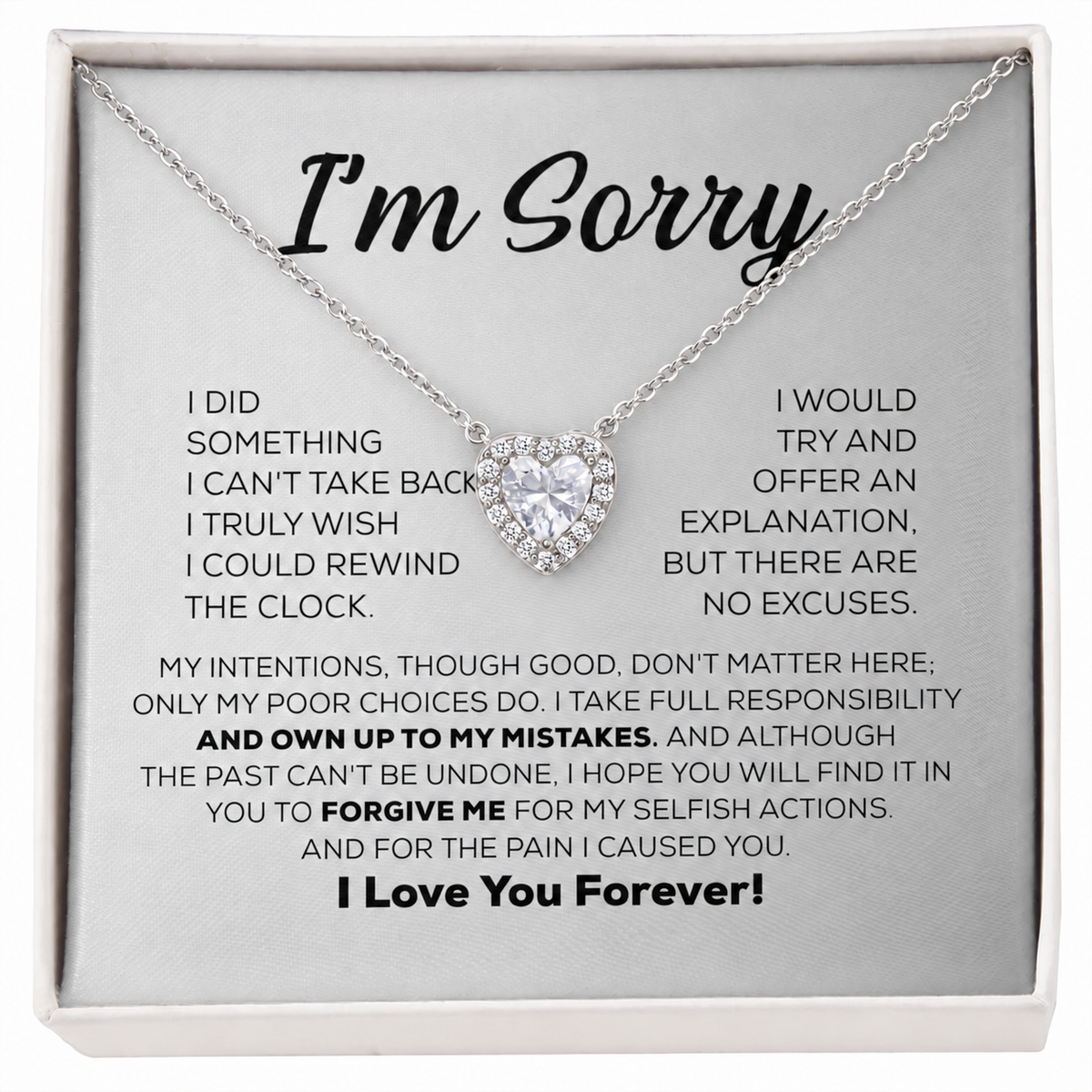 Apology Gift For Her - Forever Yours - Sparkling Heart Necklace