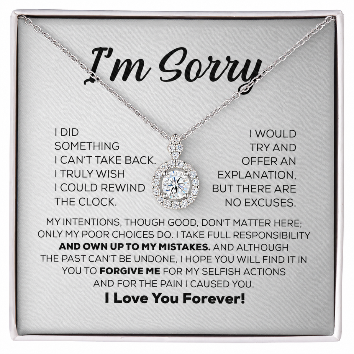 Apology Gift For Her - Forgive Me - Moissanite Pendant Necklace