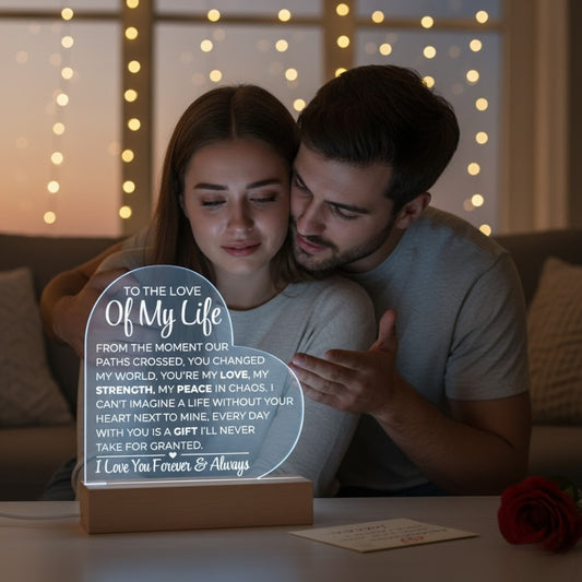 An die Liebe meines Lebens – Acrylplakette mit gedrucktem Herz