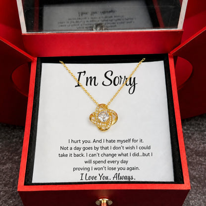 Apology Gift For Her - Love Knot Necklace with Red Heart Rose Box