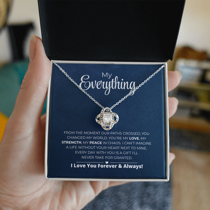 Mein Ein und Alles – Jeder Tag mit dir ist ein Geschenk – Halskette mit Liebesknoten