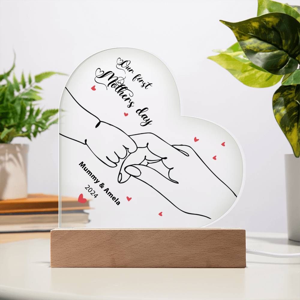 Unser erster Muttertag – Personalisierte Herz-Acrylplatte