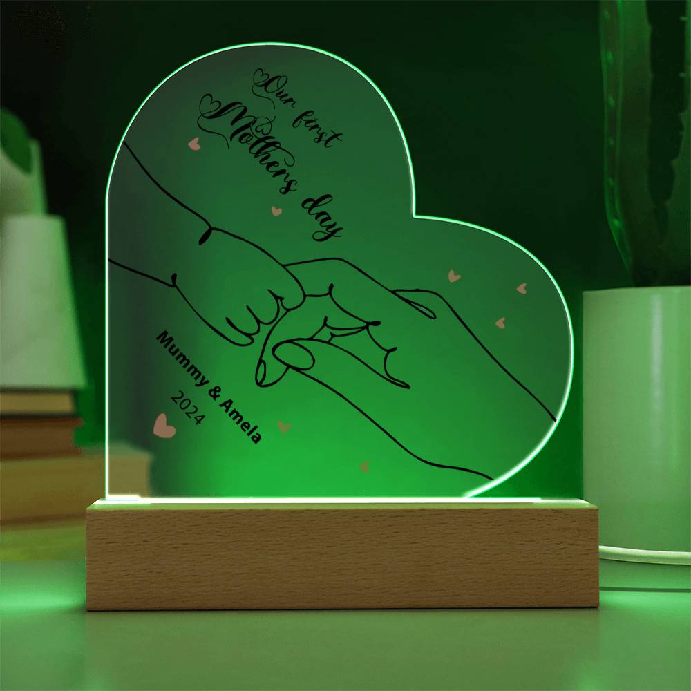 Unser erster Muttertag – Personalisierte Herz-Acrylplatte
