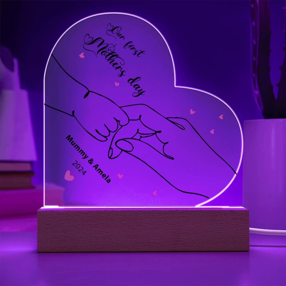 Unser erster Muttertag – Personalisierte Herz-Acrylplatte