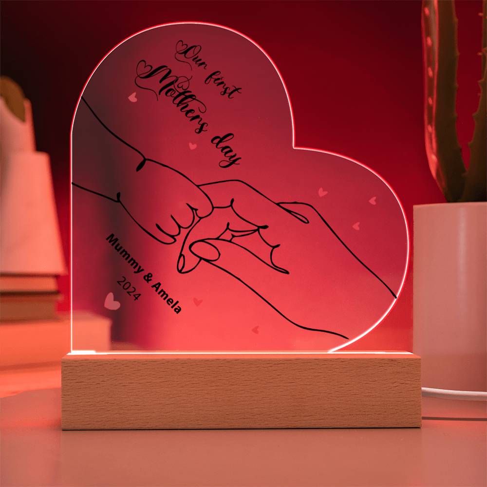 Unser erster Muttertag – Personalisierte Herz-Acrylplatte