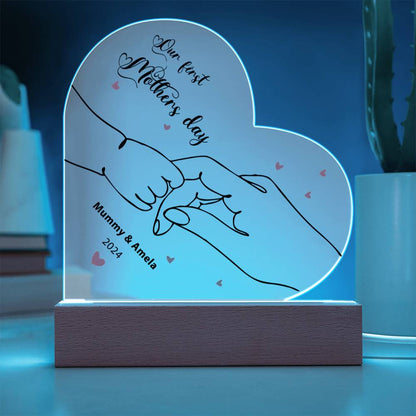 Unser erster Muttertag – Personalisierte Herz-Acrylplatte