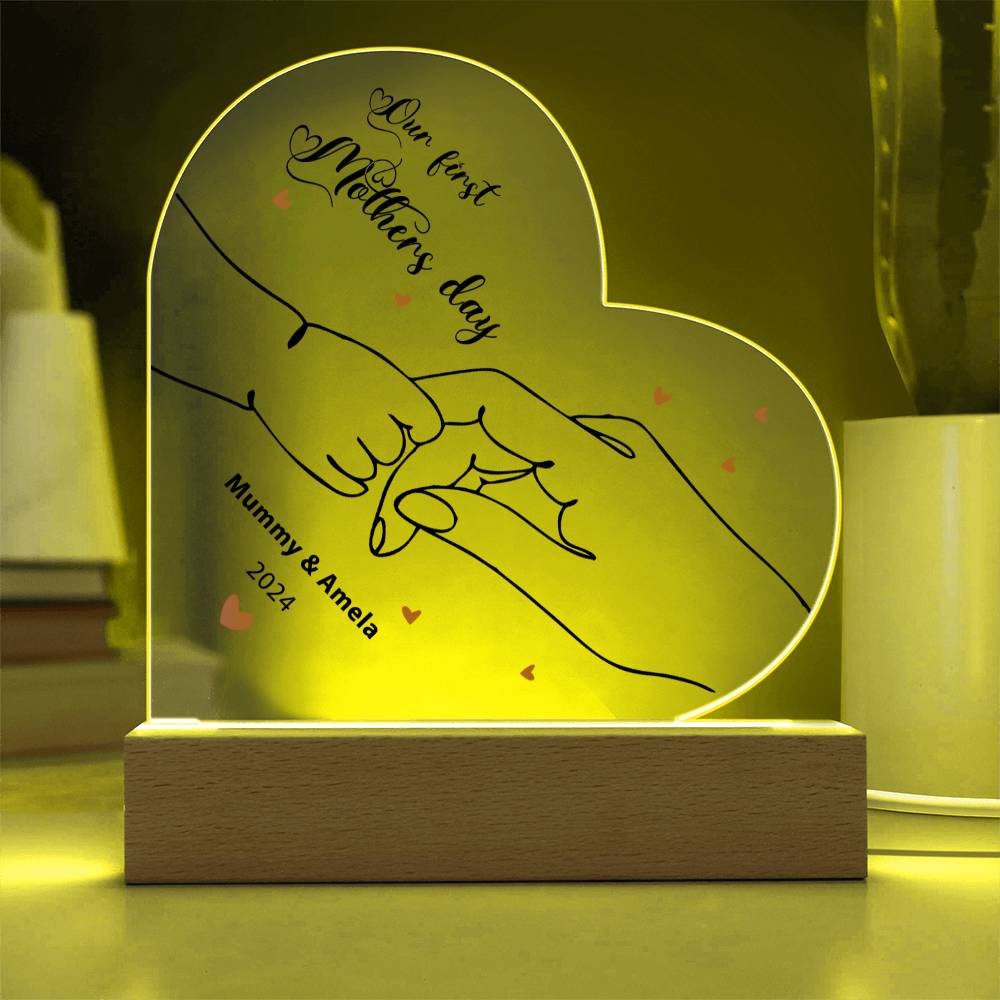 Unser erster Muttertag – Personalisierte Herz-Acrylplatte