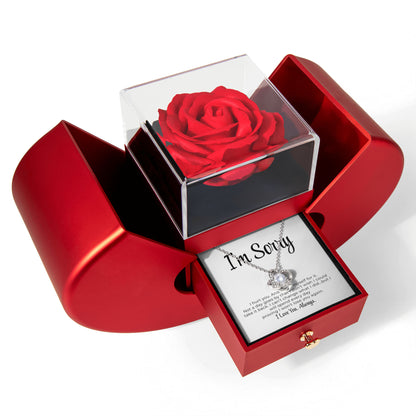 Apology Gift For Her - Love Knot Necklace with Red Heart Rose Box