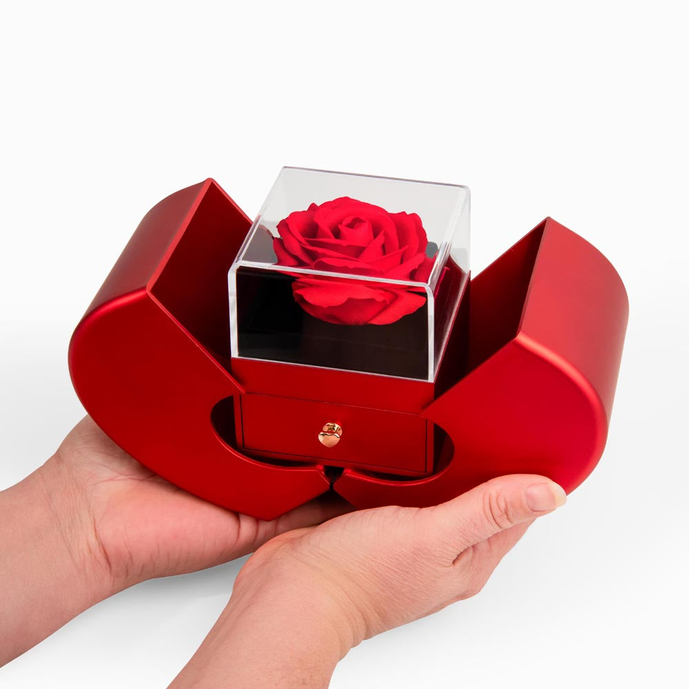 An meinen Schatz zum Valentinstag - Liebesknoten Halskette mit Roter Herz Rosen Box