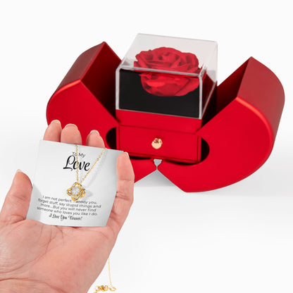 Für meine Liebe – Ich bin nicht perfekt – Liebesknoten-Halskette mit Roter Herz-Rosenbox