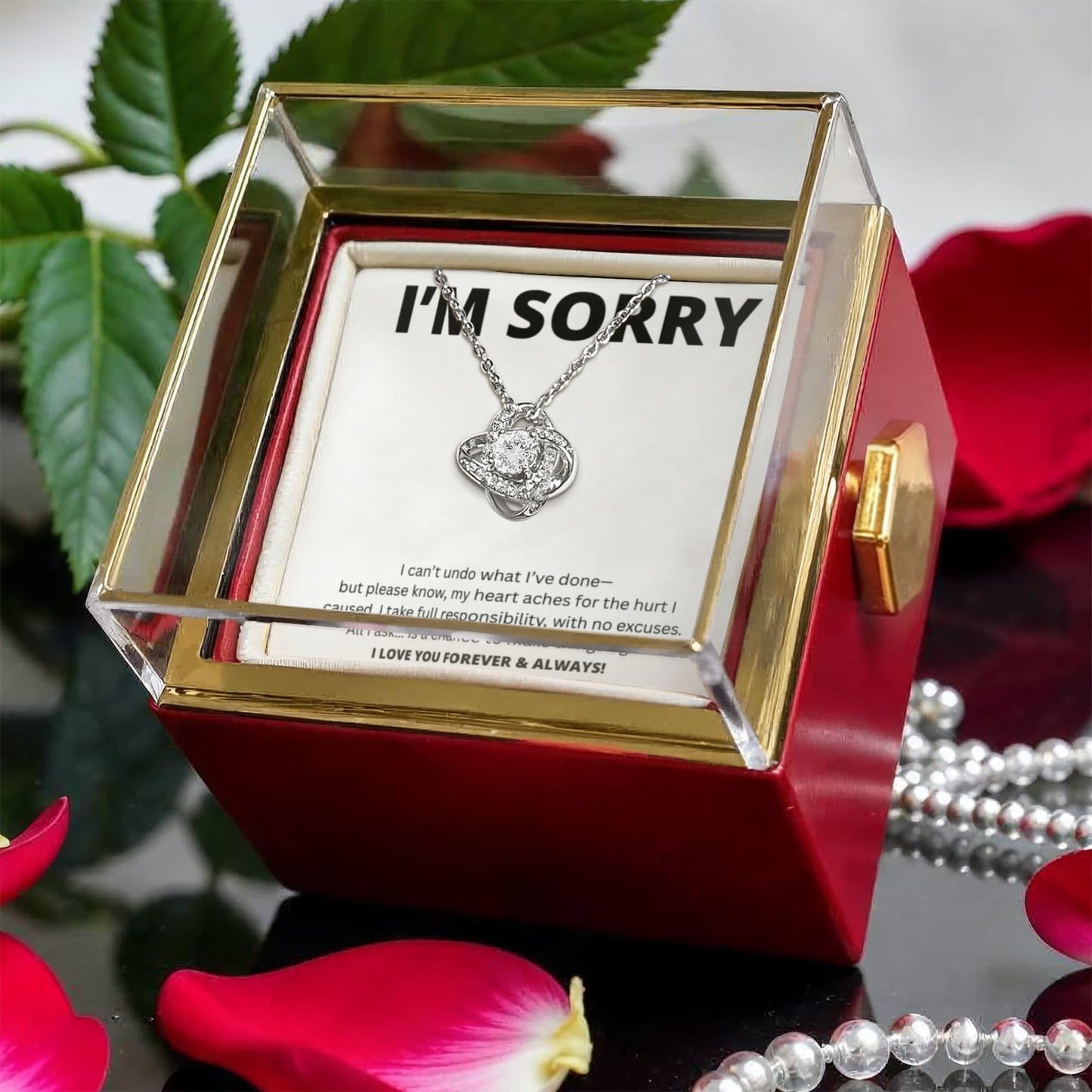Entschuldigungsgeschenk für sie – Liebesknoten mit drehbarer Rosen-Geschenkbox