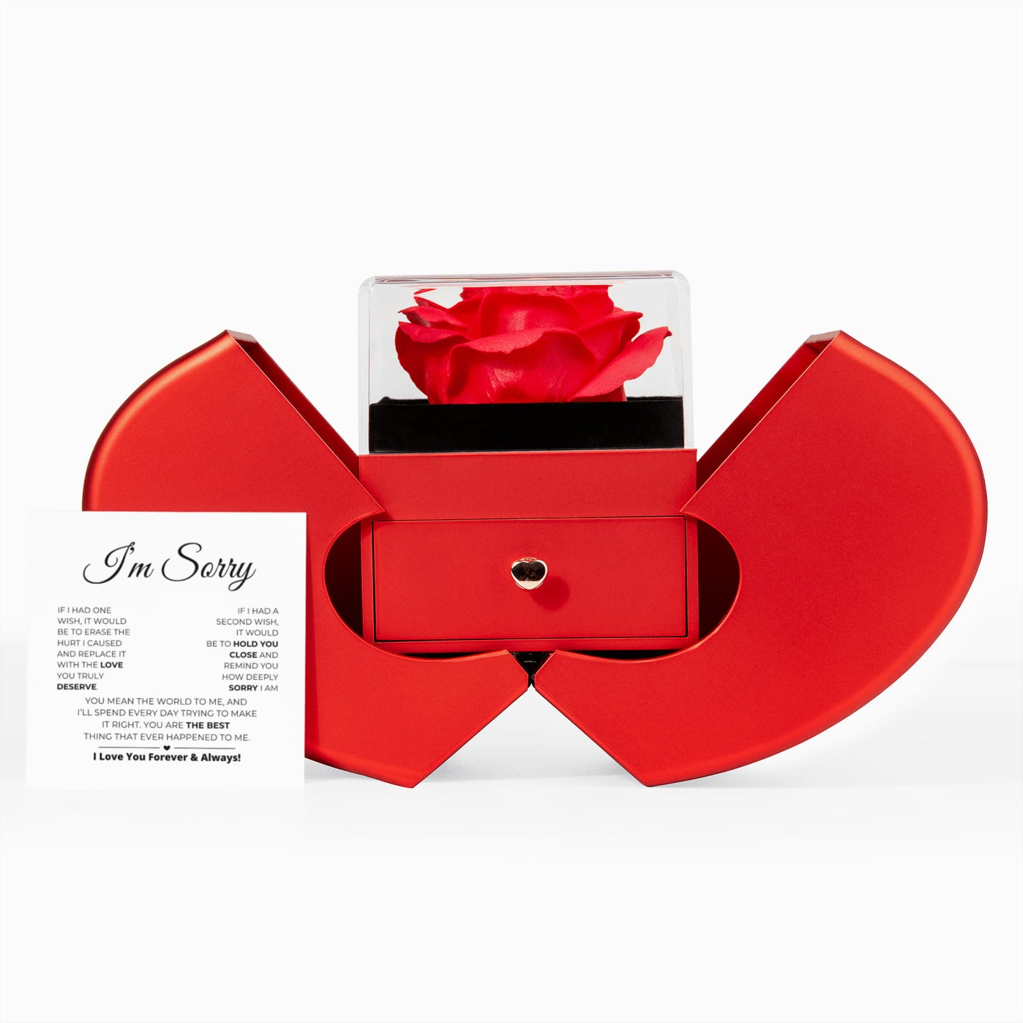 Entschuldigungsgeschenk für sie – Anziehende Schönheit Halskette mit roter Herzrosenbox