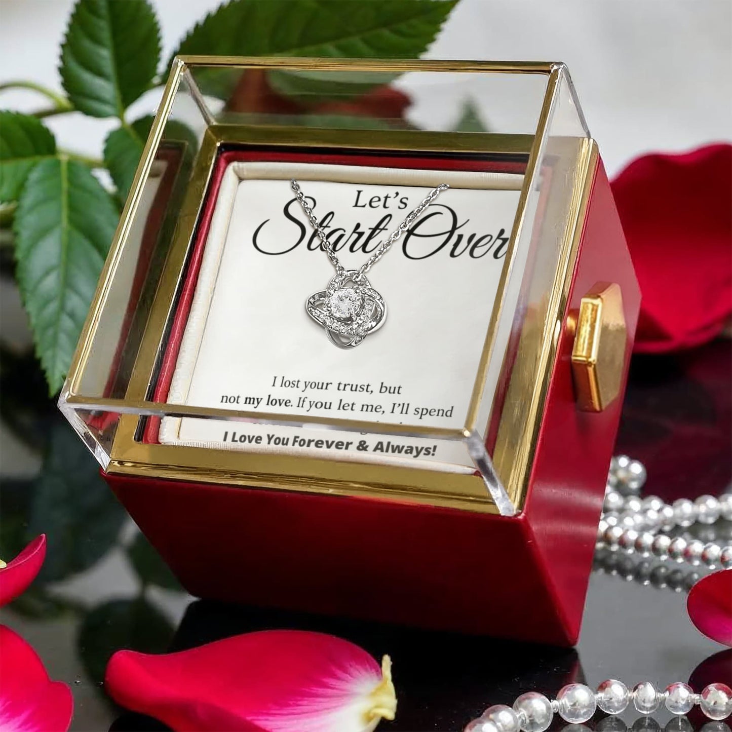 Fangen wir neu an – Liebesknoten mit drehbarem Rosen-Geschenkbox