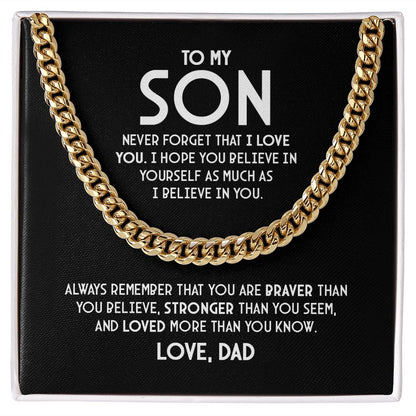 An meinen Sohn – Vergiss nie, dass ich dich liebe – Kubanische Gliederketten-Halskette